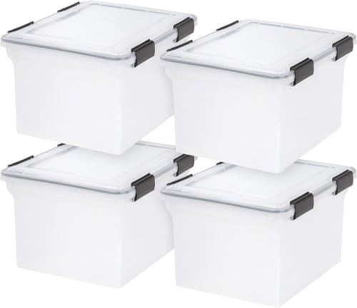 IRIS USA WeatherPro File Box Organizer, Letter/Legal, 32 Qt. 4-Pack, Clear