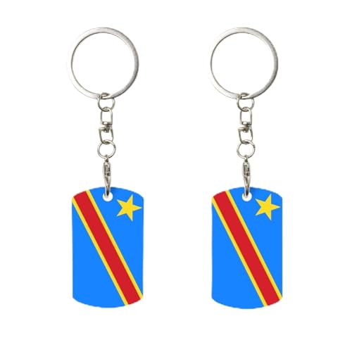 Porte-clés rectangulaire personnalisé en métal avec drapeau de la République démocratique du Congo, pour la maison, le bureau et la moto