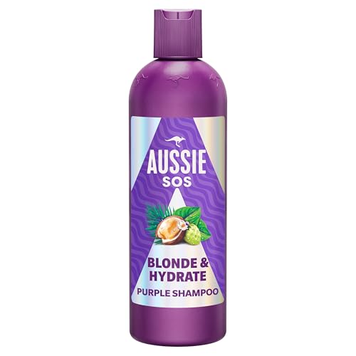 Aussie SOS Blonde & Hydrate Lila Shampoo 500ml für Gebleichtes, Gesträhntes und Graues Haar, Neutralisiert Gelbliche Töne, Steigert Helligkeit, Weichheit und Glanz