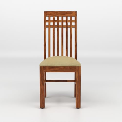 Image of Solid Sheesham Wood Dining Chair Set of 2 | Premium Wooden Dining Chairs with Cushioned Seat | Elegant Vertical Slatted Backrest | Heavy Duty Dining Table Chairs for Kitchen