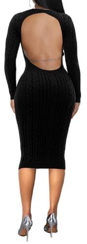 Image of Oxgmoky Women's Church Long Sleeve Sweater Dress Ribbed Bodycon Midi Work