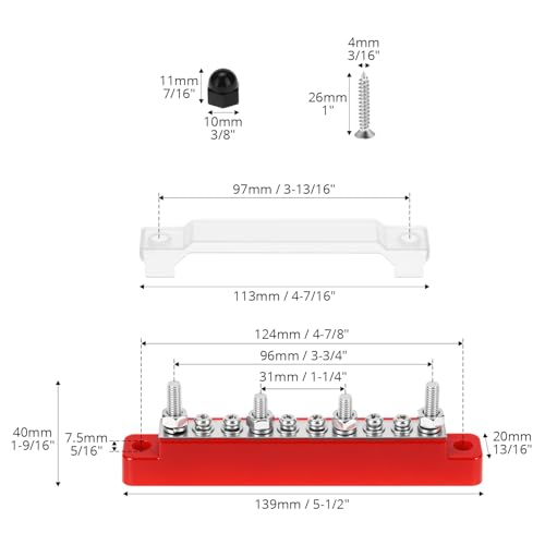 Barre omnibus 150A QWORK noire et rouge avec bornier de distribution pour votre bateau