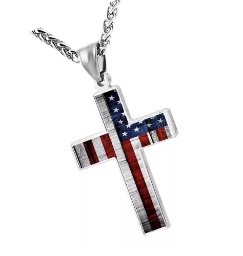Zeshops American Flag Patriotic Cross Pendant Necklace Religious Jewelry For Men #TOP2