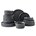 Stone Lain Celina Stoneware 16-Piece Dinnerware Set, Cereal and Dinner Bowls, Grey