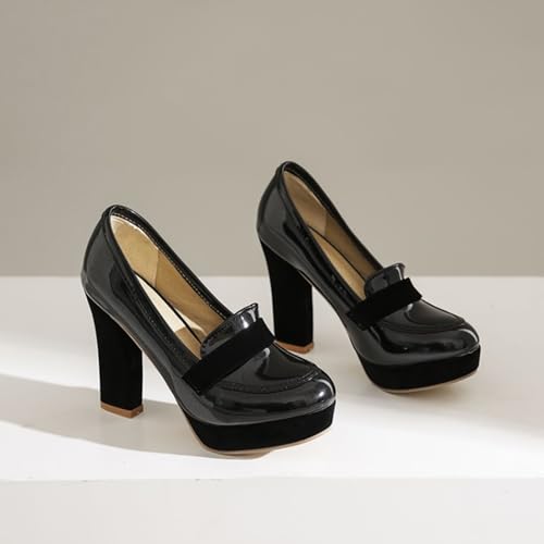 Tokouk Women's Patent Leather Chunky High Heel Pumps Slip On High Heels Platform Comfort Business Dress Work Loafers Elegant Wedding Dress Pumps Shoes3