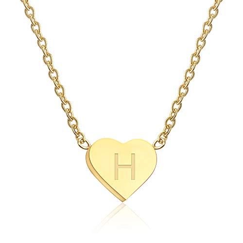 Good.Designs ® Damen Halskette mit kleinem Herz-Anhänger (mit Buchstabe) Goldene Herzkette mit Initialen H Hailey Hanna Hannah Heidi Heike Helen Helena Helene Helga Henriette Hermine Hertha Holly