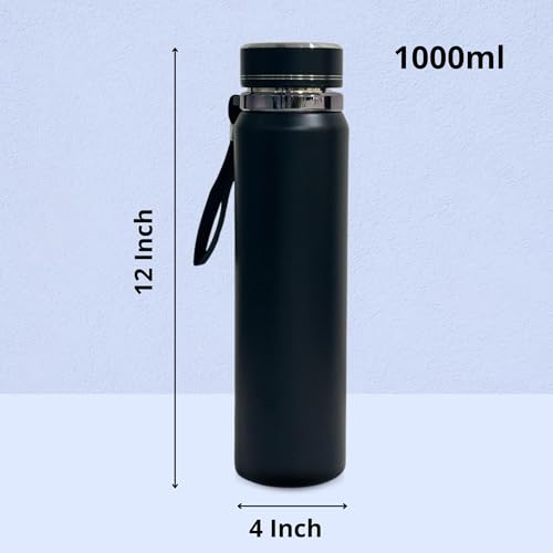 Image of SuperGeneriX 1000ml Stainless Steel Hot & Cold Water Bottle - 1L Leakproof, Rust-Free, Durable Steel Bottle for Office, Gym, Travel & Daily Use (Black)