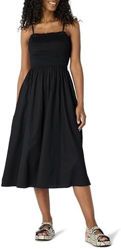 Amazon Essentials Women’s Regular-Fit Cotton Sateen Smocked Bodice Midi Dress Amazon Essentials Women’s Regular-Fit Cotton Sateen Smocked Bodice Midi Dress