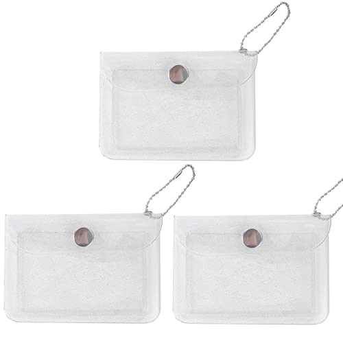 3 Pcs Transparent Card Holder Keychain Wallet Small Coin Purse Mini Change Pouch Waterproof Card Case For Women Girls (Glitter Clear) #TOP14