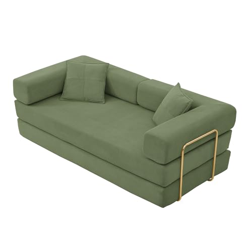 Image of HANXIN 78 Inch Convertible Sleeper Sofa Bed, Folding Floor Mattress Couch with Fixed-Shape Frame, Futon Boneless Couch Lounge Loveseat with Pull Out Bed, No Assembly Required (Green)