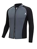 HULIJA Herren mm Neoprenstrickanzug Oberteile Langärmeliges Reißverschlussjacke Schwimm Surf Schnorchel Tauchanzug Dunkelgrau & Schwarz M