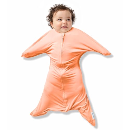 Image of SleepingBaby Bamboo Zipadee-Zip Transition Swaddle - EverSoft Starfish Design Breathable Wearable Blanket with Two-Way Zipper, X-Small (3-6 months), Peach Fuzz