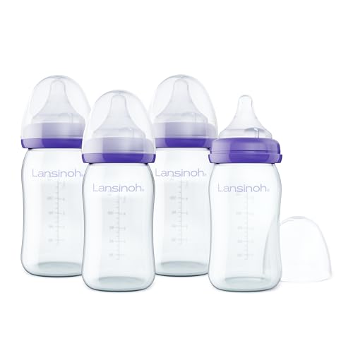 Lansinoh Glas Flaschenset - Babyflaschen mit NaturalWave Sauger Gr. S, 160 ml - 4 Stück
