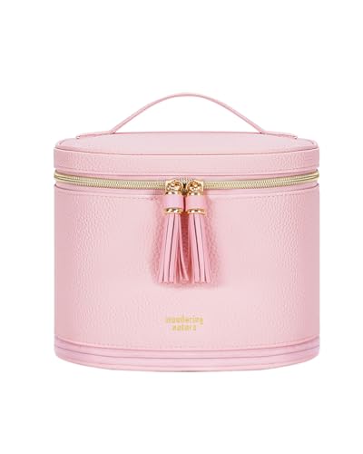 Wandering Nature Bolsa de maquiagem de viagem para mulheres, estojo de maquiagem estruturado com interior de EVA limpo e divisor removível, alças de pincel, estojo de maquiagem dobrável de couro PU