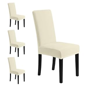 MOSAYT Velvet Dining Chair Covers Set of 4 – Stretch Slipcovers with Thick Removable Fabric for Parsons Chairs, Washable Seat Protectors for Kitchen, Banquet & Home Decor, Beige