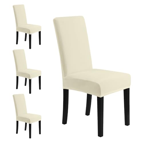 MOSAYT Velvet Dining Chair Covers Set of 4 – Stretch Slipcovers with Thick Removable Fabric for Parsons Chairs, Washable Seat Protectors for Kitchen, Banquet & Home Decor, Beige