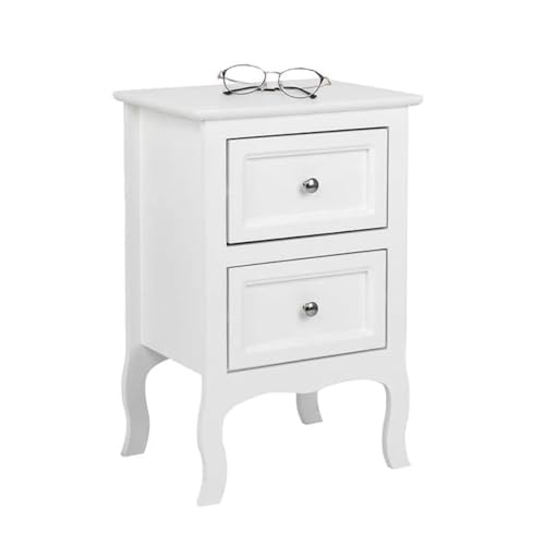 Alightup Beistelltisch Weiss Nachtschrank Weißer Nachttisch Skandinavische Nachttische Holz mit 2 Schubladen Aufbewahrungsmöbel Kommode Schlafzimmer Nachttisch Bett für Erwachsene 40 x 30 x 60 cm