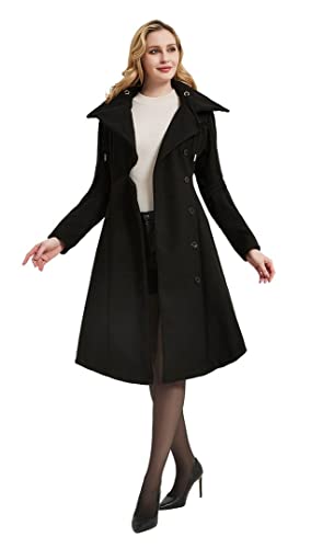 QZUnique Long Trench Pea Coat for Women - Wool Winter Trench Coat Goth Lapel Peacoat Outwear Thick Hood Pea Jacket Trenchcoat3