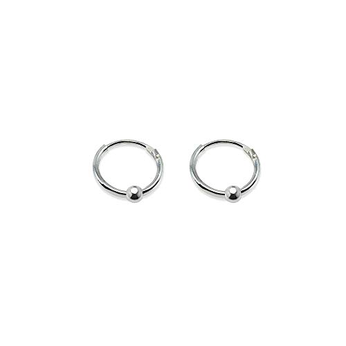 Sterling Silver Ball Bead Small Endless 10mm Thin Round Unisex Hoop Earrings for Men Women Set of 2 Pairs3