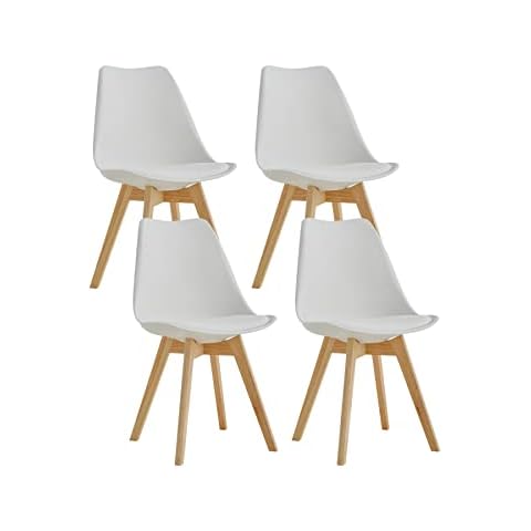 GrandCA HOME Pack de 4 Sillas de Comedor, Silla de Cocina con Patas de Madera de Pino, Blanco Cover