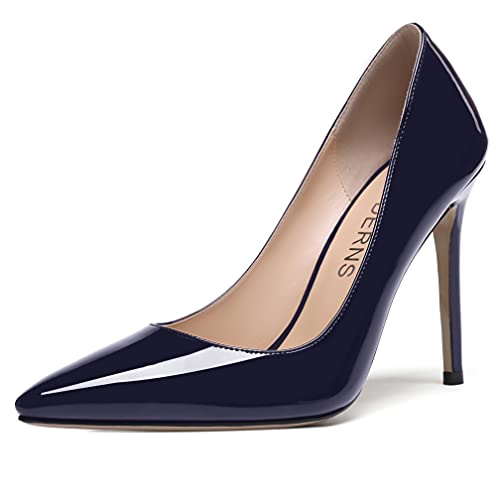 WAYDERNS Women's Slim Pointed Toe Patent Leather Slip On Solid Stiletto High Heel Pumps Shoes 4 Inch