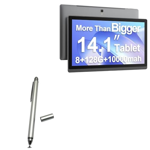BoxWave Stylus Pen Compatible with MESWAO 14.1 in Android Tablet - DualTip Capacitive Stylus, Fiber Tip Disc Tip Capacitive Stylus Pen - Metallic Silver