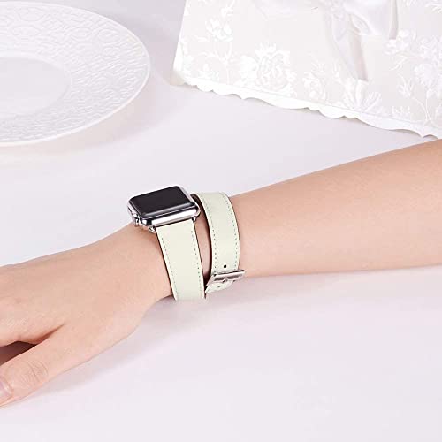 Ofrdncy Compatible for Apple Watch Band 49mm 46mm 45mm 44mm 42mm 41mm 40mm 38mm women, Genuine Leather Double Tour Designed Slim Apple Watch Strap for iWatch Ultra 2/1 Series 1-11 SE