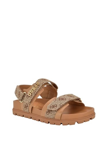 Guess Women's Florizy Sandal, Medium Brown Logo 210, 6.5