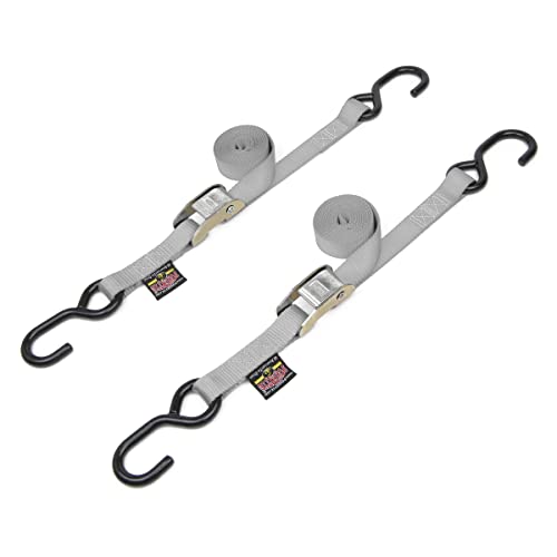 Powertye 1In X 5.5Ft Cam Buckle Tie-Downs W/S-Hooks - 400 Lb. Wll / 1,200 Lb. Breaking Strength - Made In Usa - Silver (Pair) #TOP9