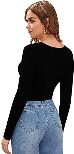 Image of LONDON BELLY Women's Polyester Crop Top with V Neck Full Sleeves Solid Pattern Regular Fit and Crop Length | Crop Tops for Woman | Women Chic Everyday Wear Top