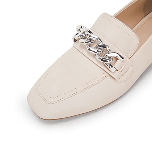 Coutgo Penny Loafers For Women Business Pu Leather Low Block Heel Flats Shoes Teacher Office Driving Slip On Shoes With Silver Metal Chain #TOP3