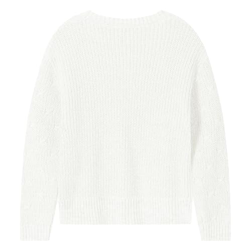 Girls Sweaters Crewneck Long Sleeve Pullover Jumper Cotton Fall Chunky Fancy Cable Knit Sweater with Side Slit2