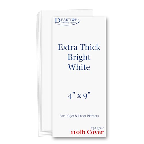 100 Pack Ultra Thick White 4 x 9 Menu Cards for Wedding Bars & Restaurants - Extra Heayweight 110lb Cover White - Inkjet/Laser Printer Compatible