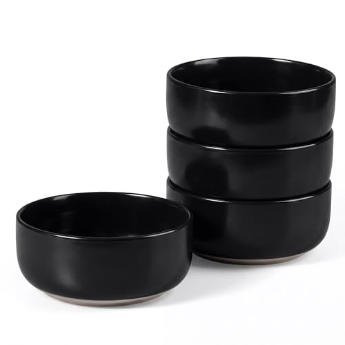 E-far Cereal Bowls Set of 4, 27oz Ceramic Deep Soup Bowls, Matte Black