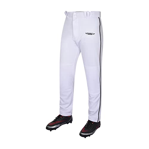 Exxact Sports Homerun Boys Baseball Pants - Full Length Baseball Pants Youth Boys with Piping, Semi-Relaxed Open Bottom Pants