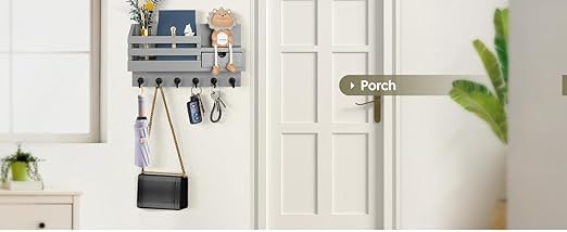 Image of Wooden Wall Mounted Key Holder with Hooks and Organizer Shelf Wall Rack for Letters Wallets and Accessories Home and Office Wall (Black, Drawer Organizer)