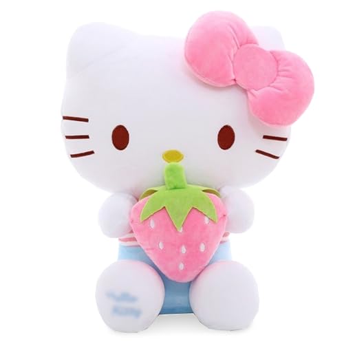 Zaloife Peluche chat - 30 cm - Fraise - Mignon - Kitty - Peluche douce - Cadeau d'anniversaire, de Noël, de Pâques et de carnaval