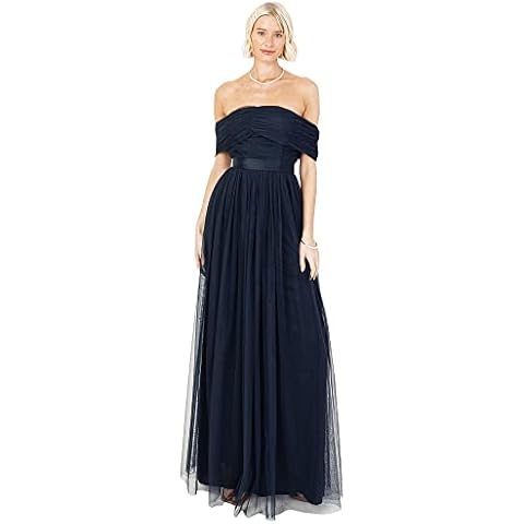 Anaya with Love Damen Womens Ladies Maxi Dress Bardot Off Shoulder with Belt Long Empire Waist for Wedding Guest Prom Evening Gown Bridesmaid Kleid Cover