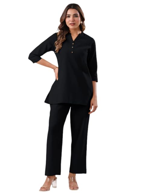 Image of Co Ord Set for Women Stylish Pure Cotton Airy Linen Lounge Wear Kurta Coord Set for Women | Regular Fit Solid Summer Kurti Set Casual, Travel, Office Formal Wear