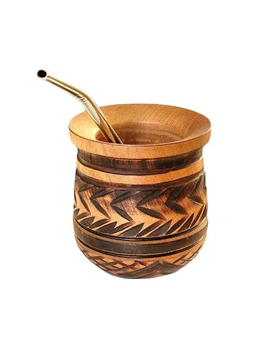 Taza Mate Argentino Tradicional, Calabaza de Yerba Mate con Bombilla, Hecho de Madera Tallado a Mano, Regalo para Argentino, Gourd Cup, Matero Artesanal