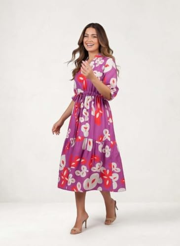 Image of GRECIILOOKS Printed Dress for Women | Midi One Piece Outfit | Casual Western and Trendy Fashion Outfit | Stylish Summer Outfit | Western Ankle Lengt One Piece Dresses