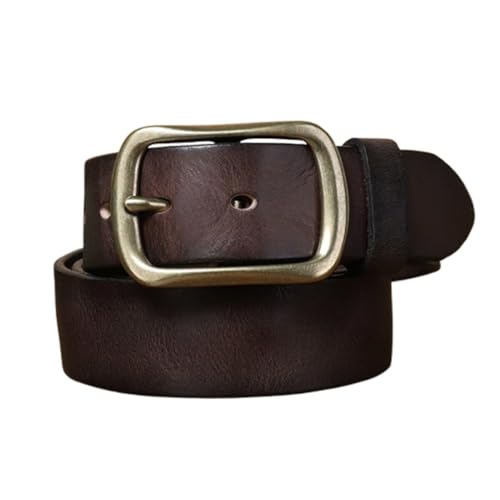 Men Women 38mm Wide Genuine Cowhide Leather Belt Casual Jean Handmade Waist Strap with Heavy Duty Bronze Metal Buckle