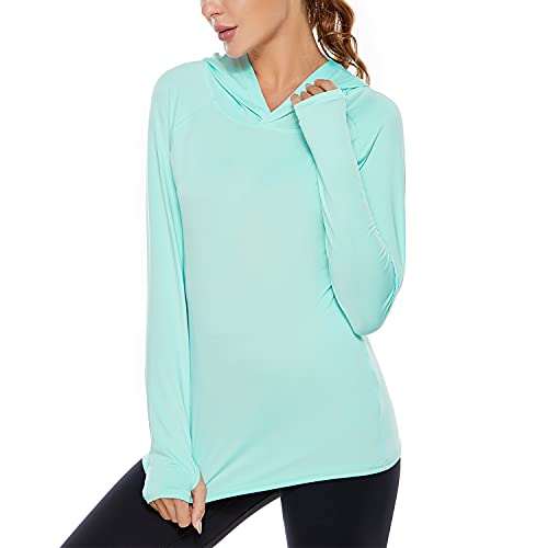 Women s UPF 50+ Sun Protection Hoodie Long Sleeve Athletic Hiking Shirt UV T-Shirt Tops Outdoor Running Fishing,Green,M
