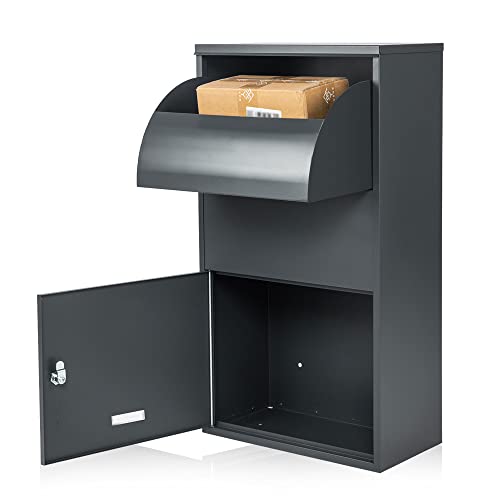 Ydocabinit Package Delivery Boxes for Outside,Extra Large Mailbox,Galvanized Steel Parcel Mailbox,Wall Mounted Lockable Anti-Theft for Outdoor Porch,Curbside,Grey,BG010A