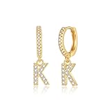 Spiritlele Pendientes de aro con inicial de circonita cúbica, aretes de aro con letra del alfabeto, aretes de alfabeto con nombre del alfabeto, joyería personalizada, regalo para mujeres y niñas,