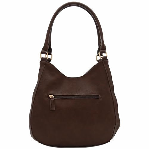 Light-weight 3 Compartment Faux Leather Medium Hobo Bag (Coffee)