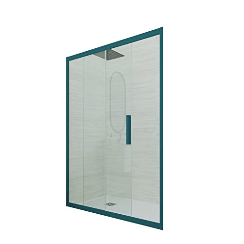 Puerta de ducha deslizante en nicho 110 CM de PVC Verde night watch H 200 Vidrio Transparente mod. Deco