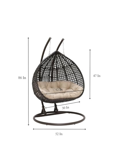 Image of Double Seater Hammock Swing Chair with Stand & Cushion | Heavy Duty Powder Coated Steel Frame | Outdoor Indoor Hanging Swing for Patio Balcony Garden Terrace Living Room (Brown-Light.BEDGE)