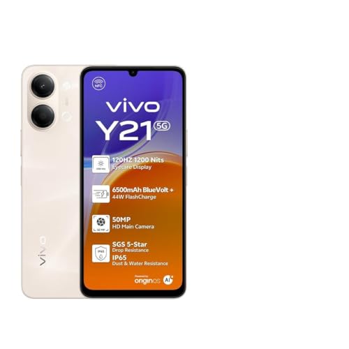 vivo Y21 5G (Gold 4+4GB RAM 256 GB) 6500mAh 44W charger | 120 Hz | IP65 | NFC | TWS Earbuds 24 Months Warranty