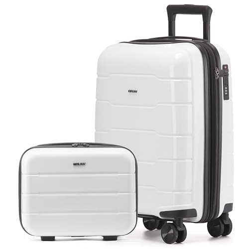 CRUW Hand Luggage 22" Expandable Lightweight Cabin Bag TSA Approved Lock Silent Wheels with Vanity Case Durable Polypropylene Luggage Suitcase Fits 56x45x25cm Overhead Carry On for easyJet.